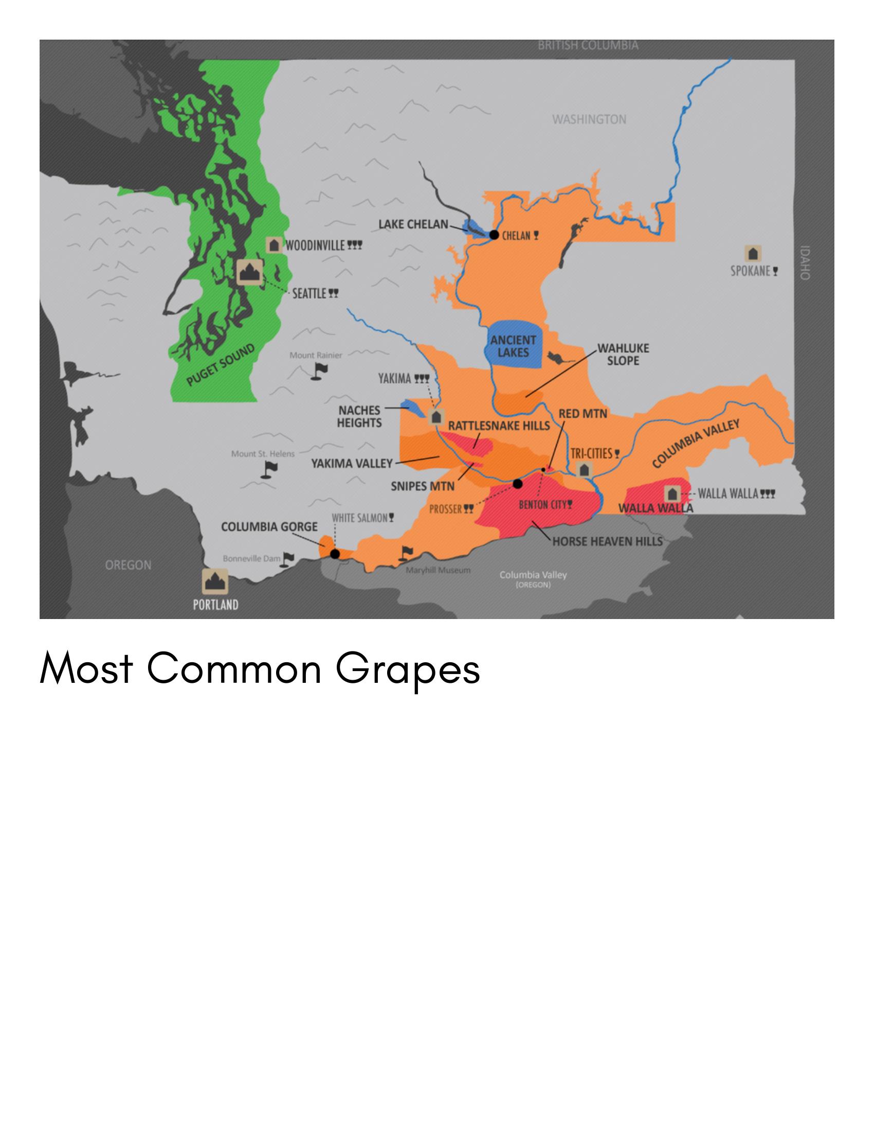 Slide introducing Washington's most common grape varieties.