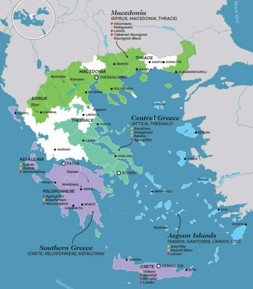 Map of Greek wine regions