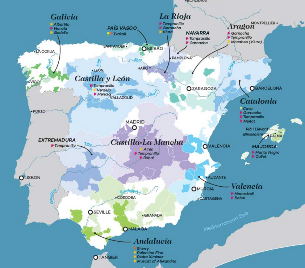 Map of Spain wine regions